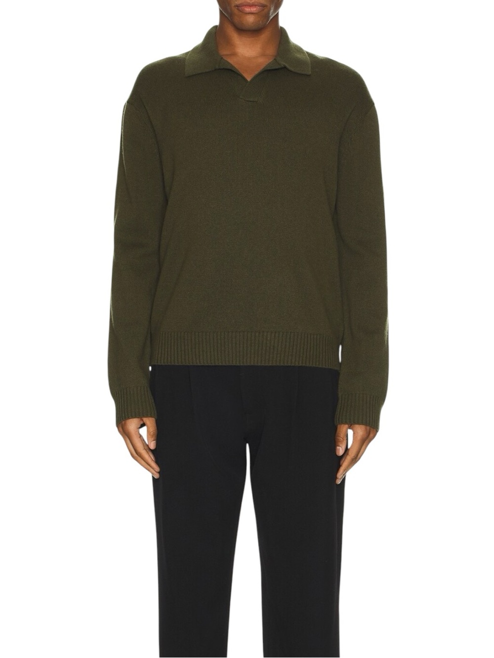 Frame Polo Wool Silk Olive Green Sweater L